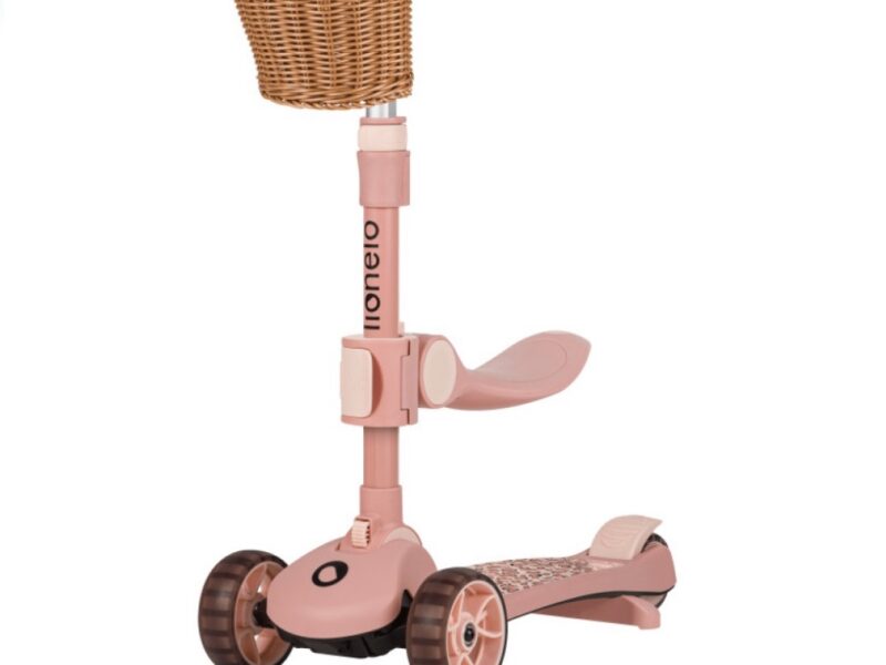Lionelo Franky детский самокат 2 в 1 со съемным сиденьем, корзиной для мелочей, большие колеса с подсветкой • Pink Rose